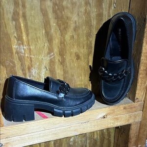Madden Girl Black Loafers with Chain Accent